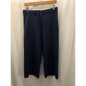 Quince SuperSoft Fleece Wide Leg Cropped Pants Navy Blue Size Medium